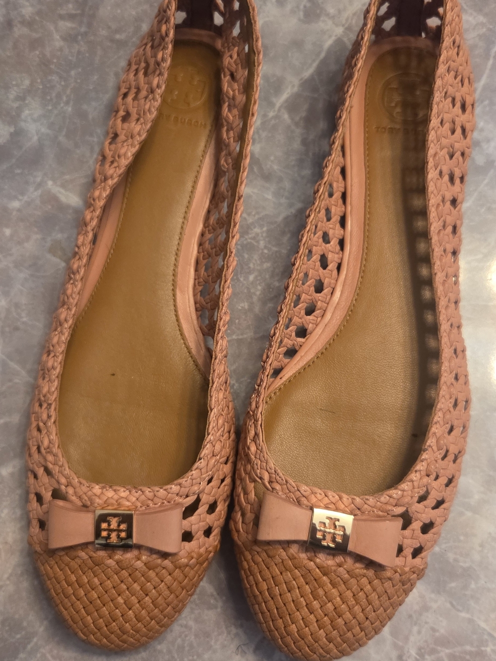 Tory Burch Tan Woven Ballet Flats
